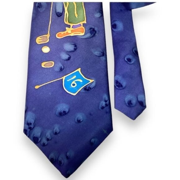 Silkvine Mens Novelty Golfing Hand Painted Necktie, Made in Ireland - Picture 4 of 7